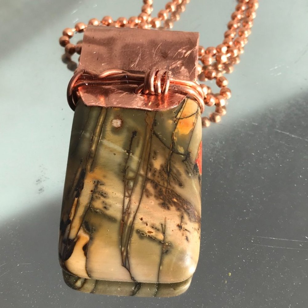 Picasso Jasper Dog Tag Pendant Necklace Copper - Picture 1 of 6